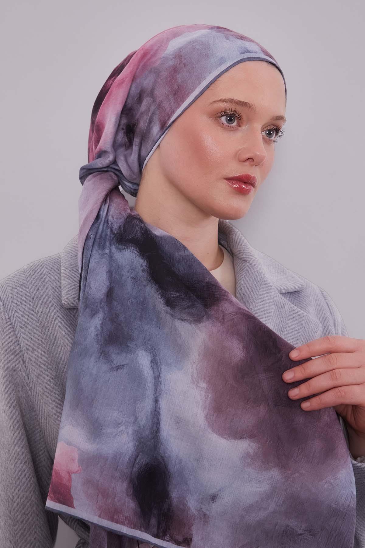 Fivescarf A.Gri Lotus Çiçeği Silk Coton Eşarp