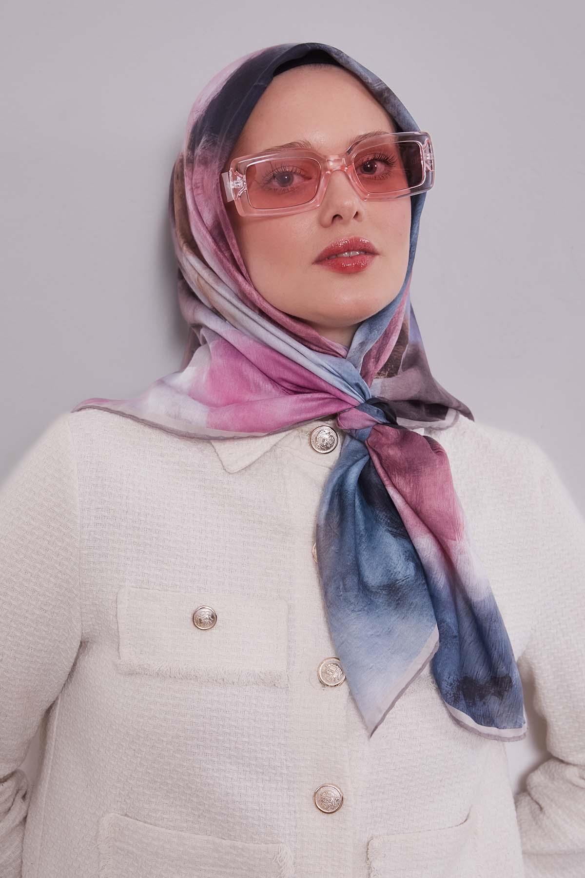Fivescarf A.Kahve Lotus Çiçeği Silk Coton Eşarp