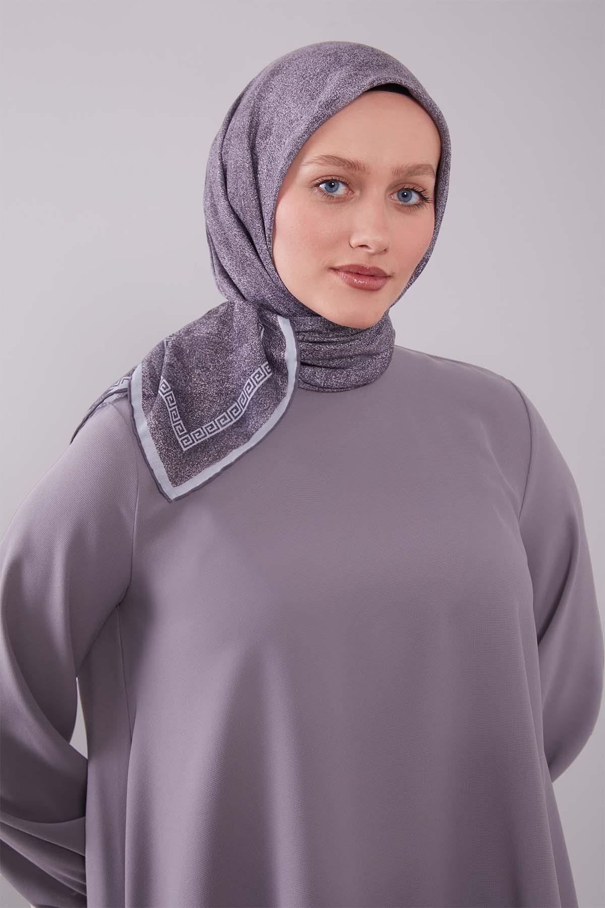 Fivescarf A.Gri Kenar Motifli Silk Cotton Eşarp