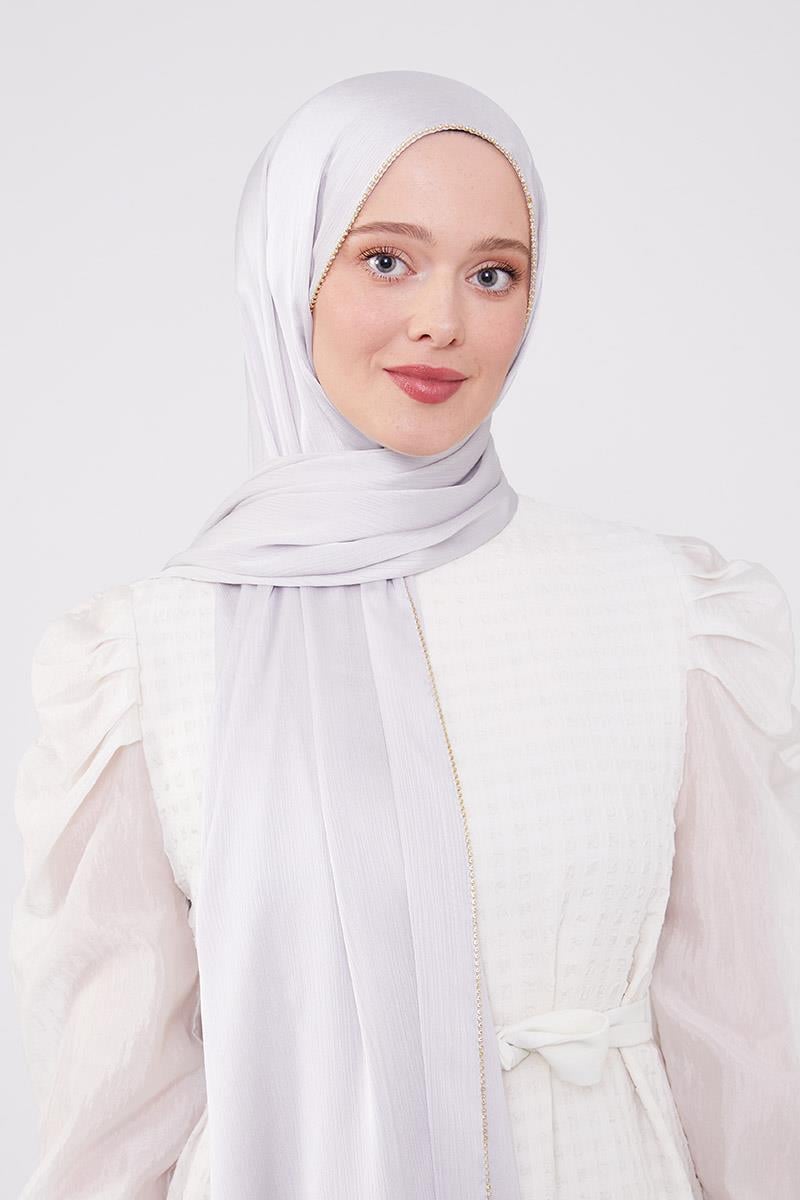 Fivescarf A.Gümüş Yanları Taş Şeritli Brilant Şal