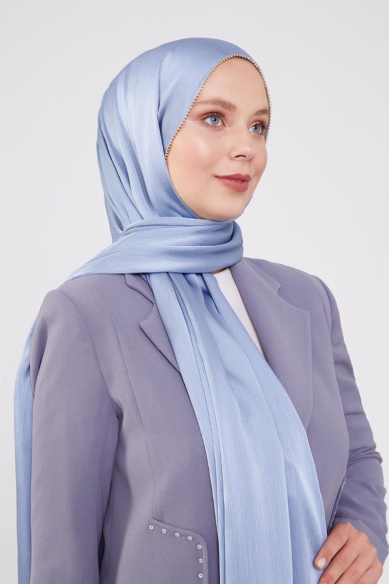 Fivescarf A.Mavi Yanları Taş Şeritli Brilant Şal