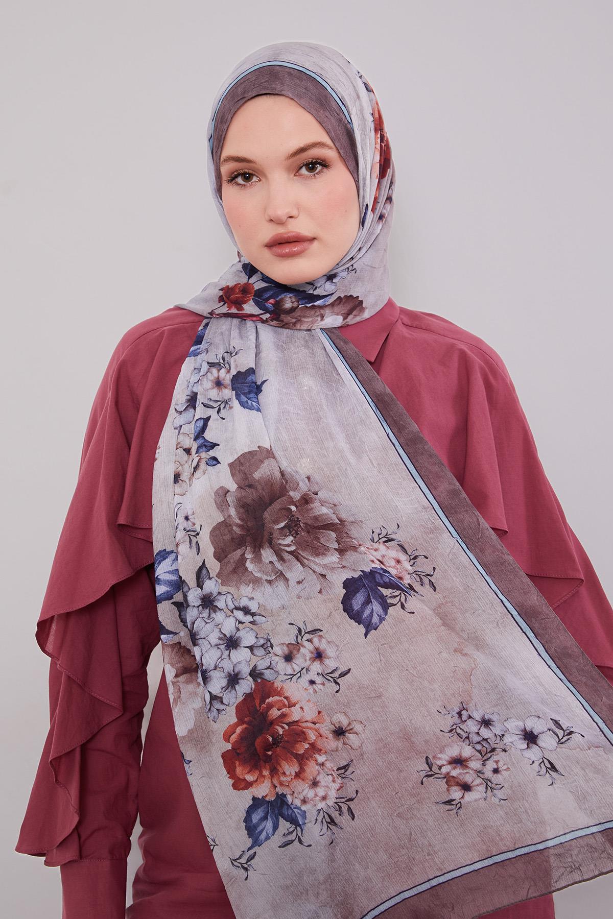 Fivescarf Acı Kahve Çicekli Craze Comfort Şal