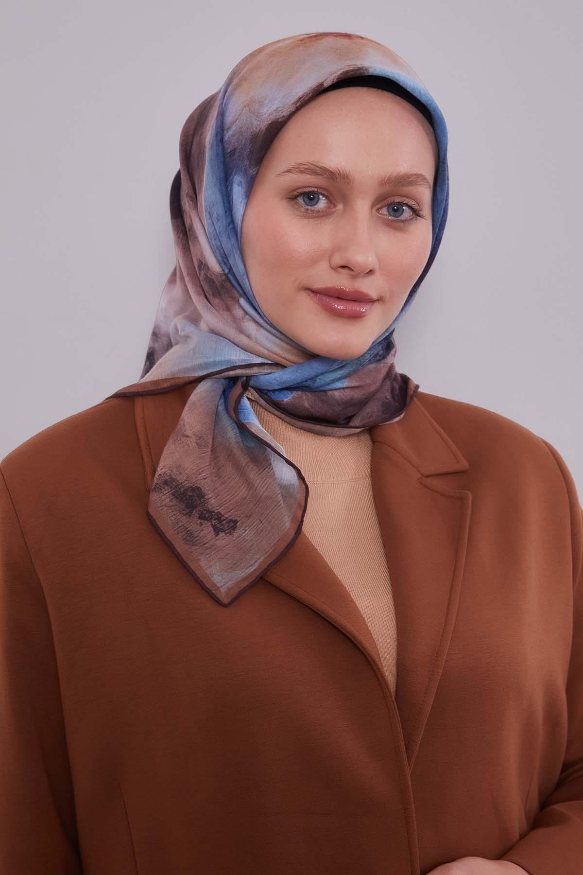 Fivescarf Acı Kahve Lotus Çiçeği Silk Coton Eşarp