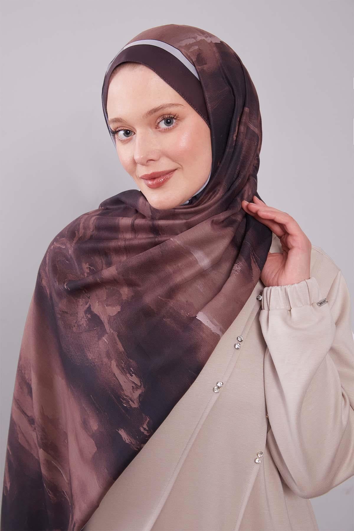 Fivescarf Acı Kahve Soyut Desen Clover Şal