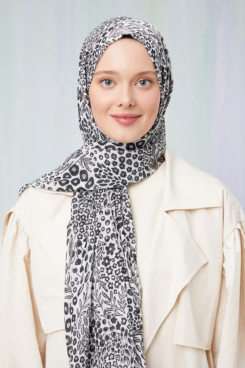 Fivescarf Açık Bej Desenli Cotton Şal