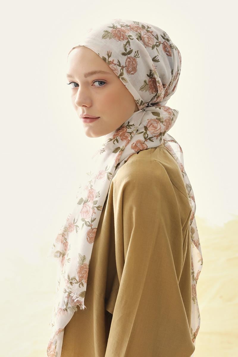Fivescarf Açık Somon Relax Büyük Çiçekli Şal