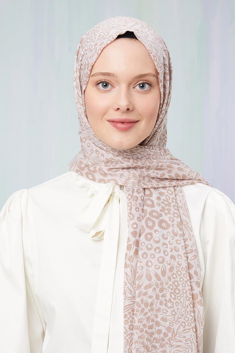 Fivescarf Açık Vizon Desenli Cotton Şal
