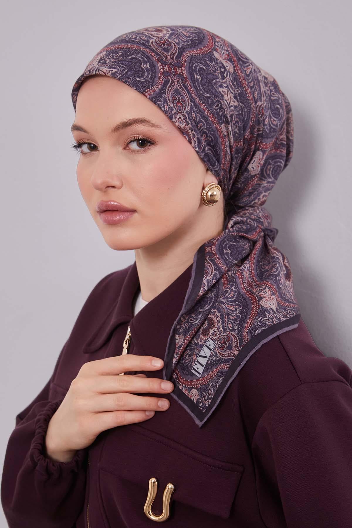 Fivescarf Antrasit Çini Desen Silk Coton Eşarp