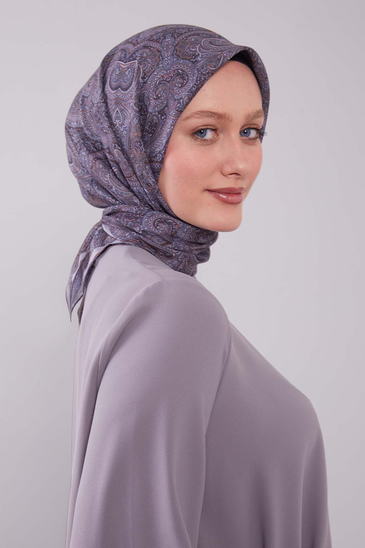Fivescarf Antrasit Etnik Desen Silk Cotton Eşarp