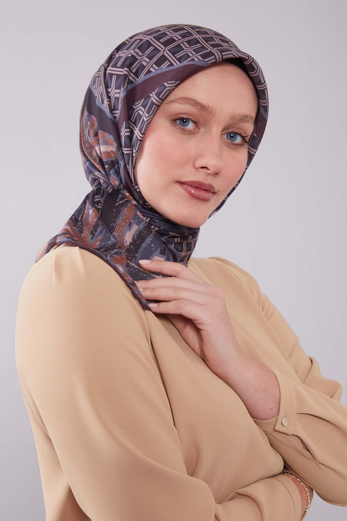 Fivescarf Antrasit Geometri Desen Silk Cotton Eşarp