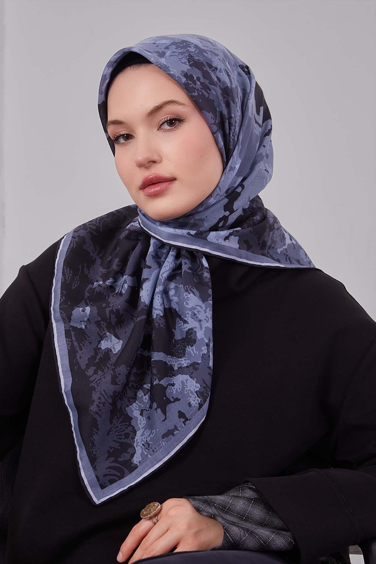Fivescarf Antrasit Karışık Desen Silk Coton Eşarp