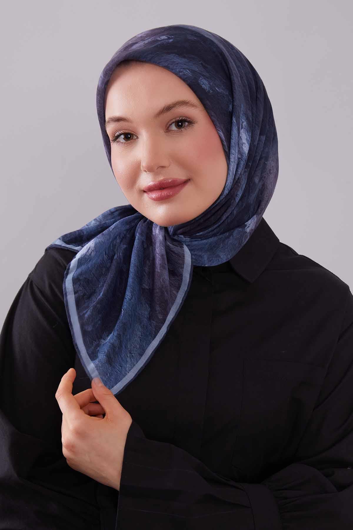 Fivescarf Bebe Mavisi Dalga Desen Silk Coton Eşarp
