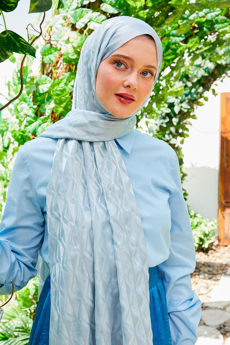Fivescarf Bebe Mavisi Üçgen Desen Deluxe Devore Şal