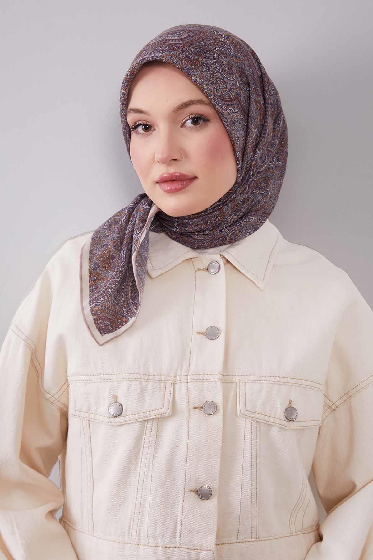 Fivescarf Bej Etnik Desen Silk Cotton Eşarp