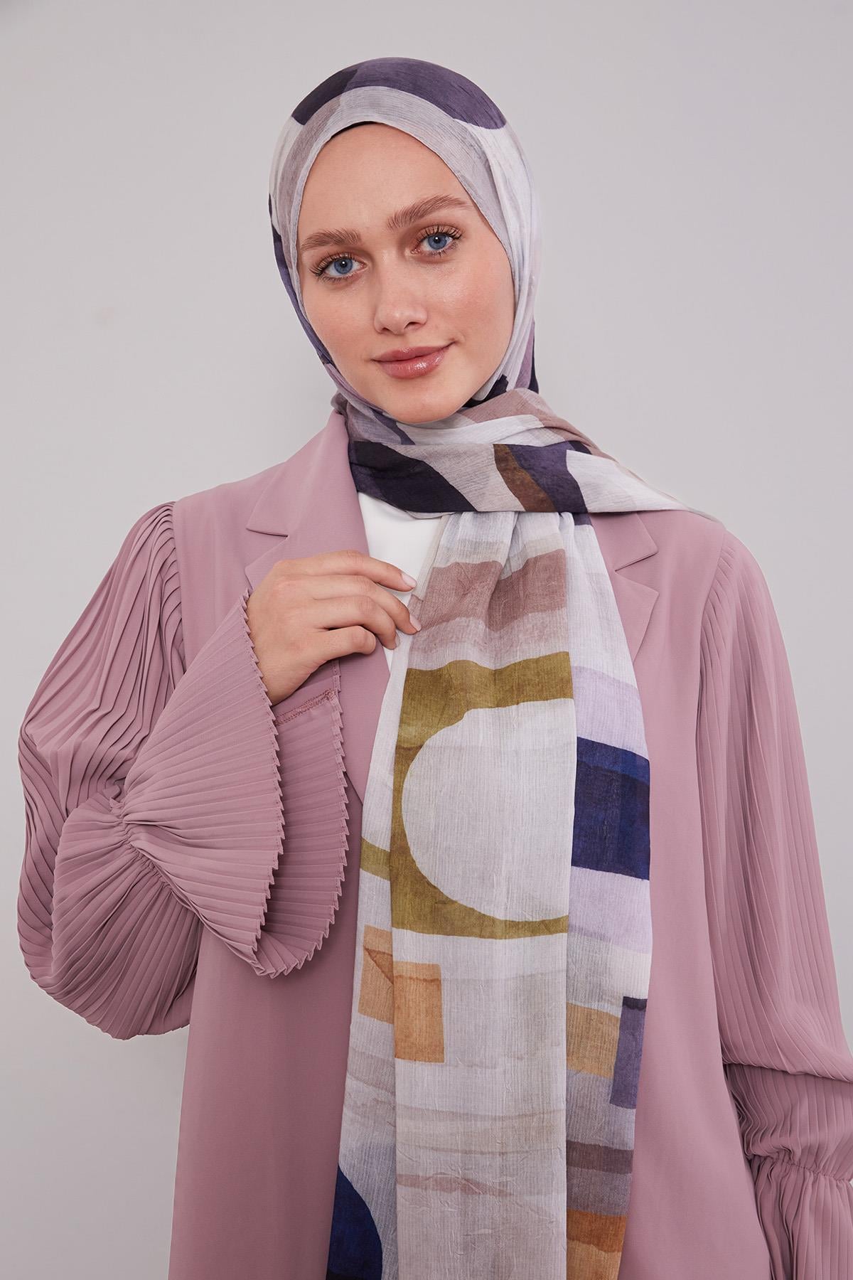 Fivescarf Bej Geometrik Desen Craze Comfort Şal