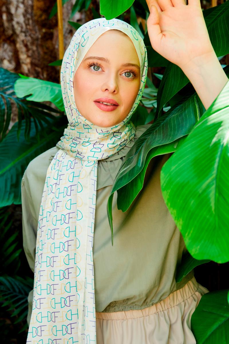 Fivescarf Bej Harf Desen Brand Şal
