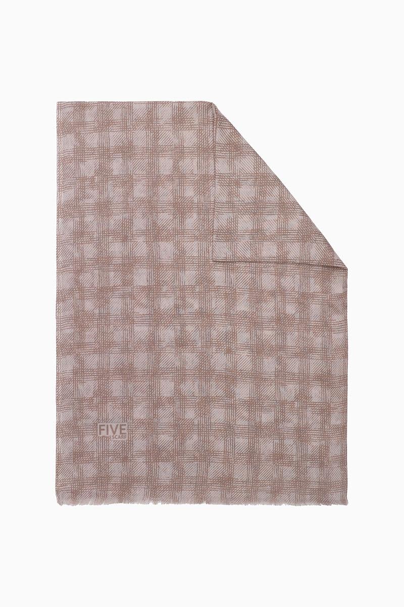 Fivescarf Bej Relax Ekose Desen Şal