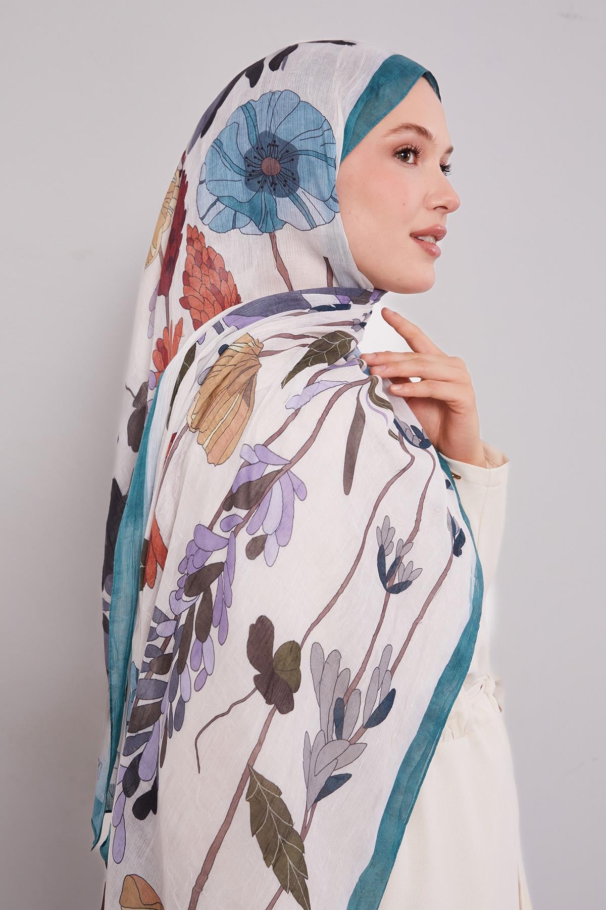 Fivescarf Benetton Büyük Çiçek Desenli Craze Comfort Şal