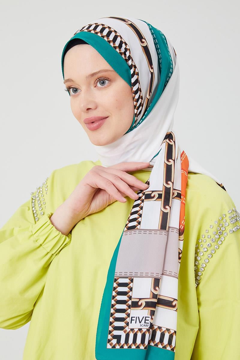 Fivescarf Benetton Zincir Desen Violet Medine İpeği Şal