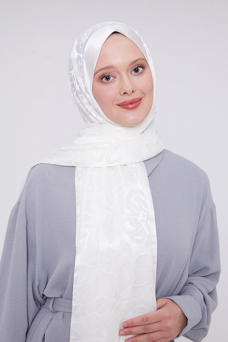Fivescarf Beyaz Çiçek Desen Deluxe Devore Şal