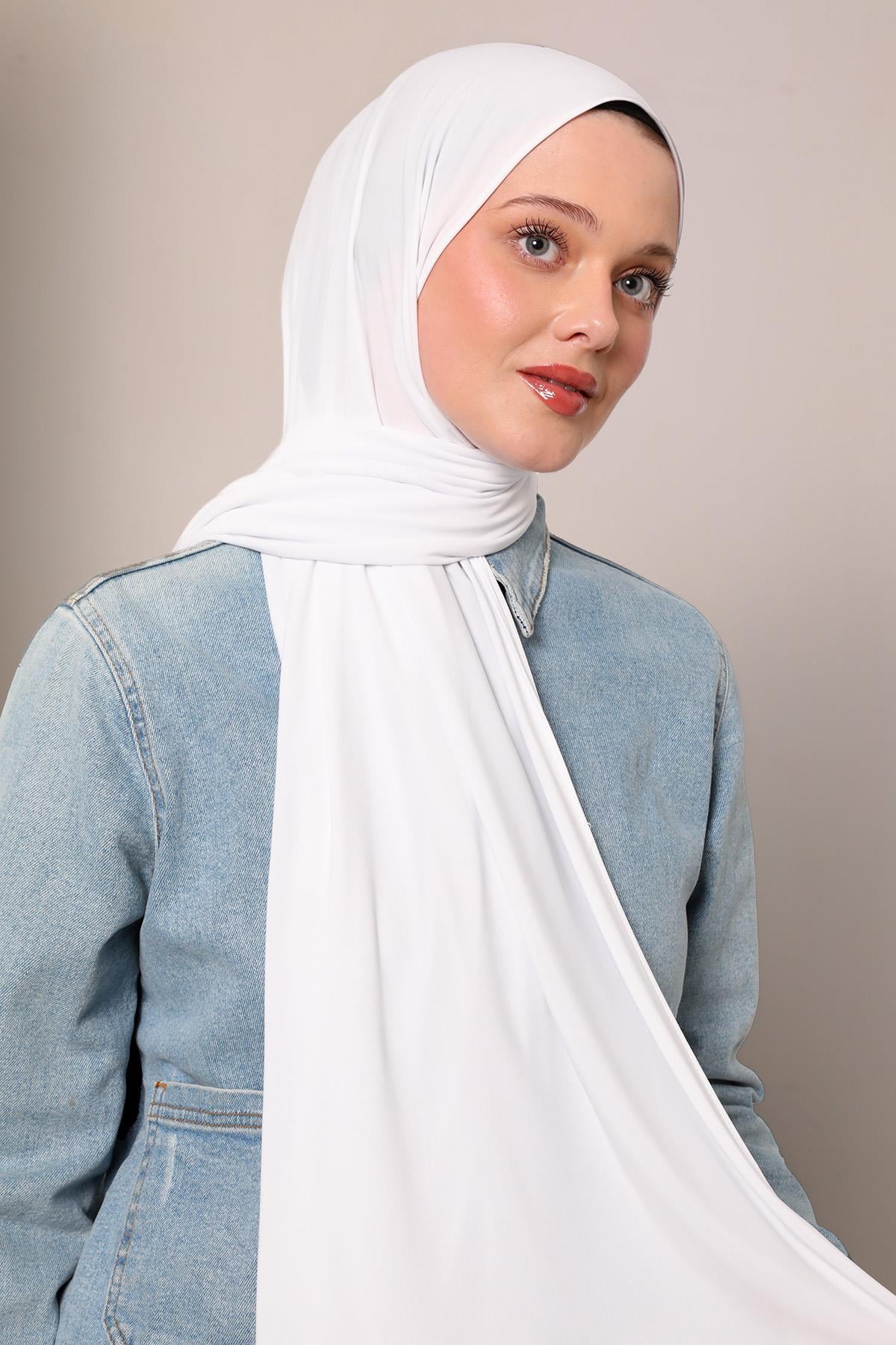 Fivescarf Beyaz Düz Premium Jersey Şal