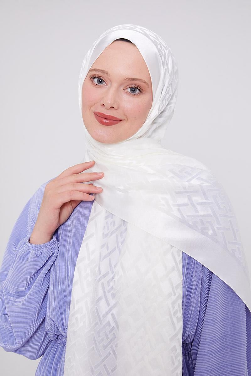 Fivescarf Beyaz Geometrik Desen Deluxe Devore Şal