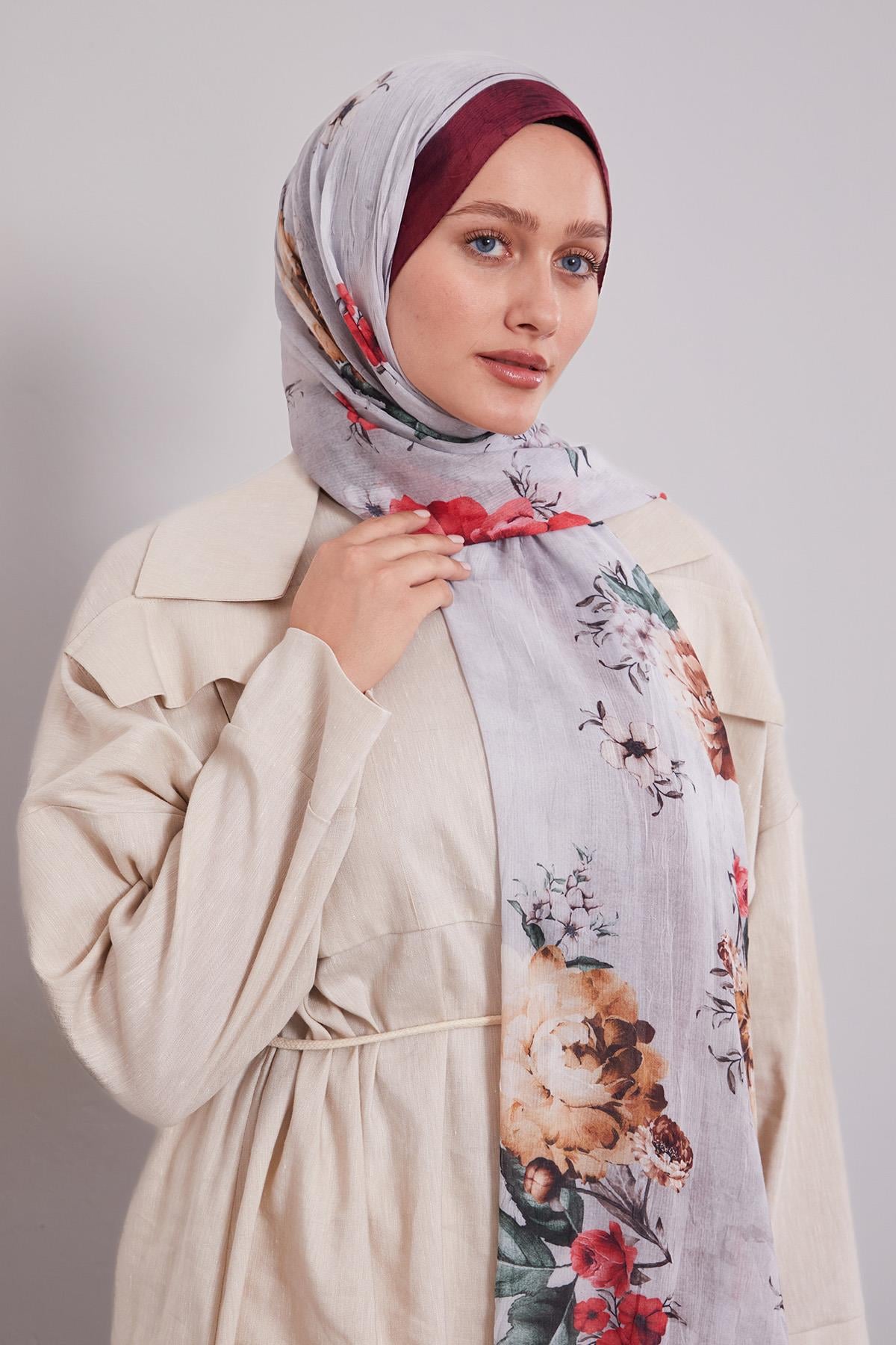 Fivescarf Bordo Çicekli Craze Comfort Şal
