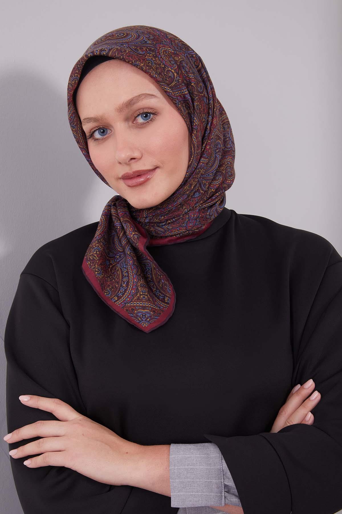 Fivescarf Bordo Etnik Desen Silk Cotton Eşarp