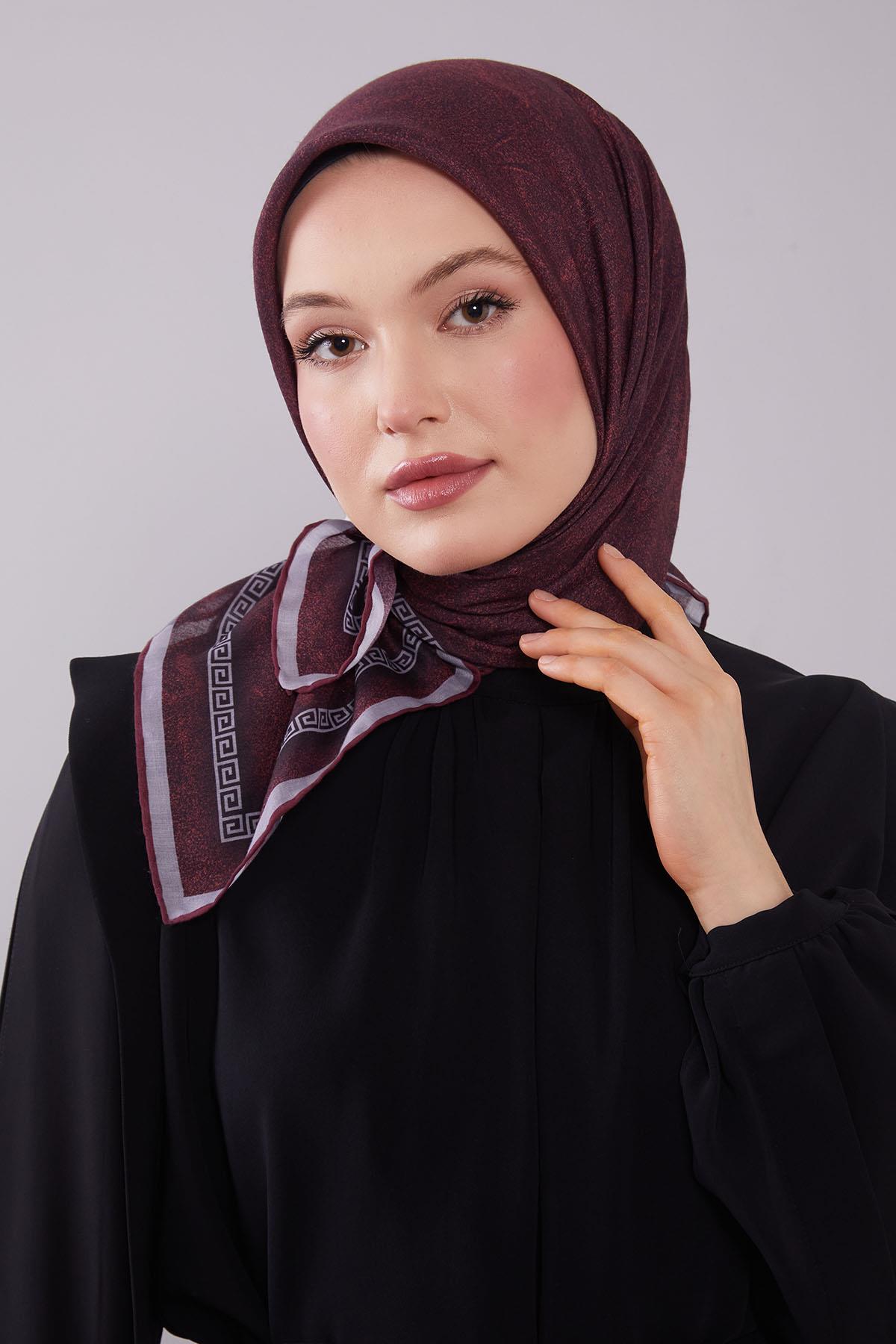 Fivescarf Bordo Kenar Motifli Silk Cotton Eşarp