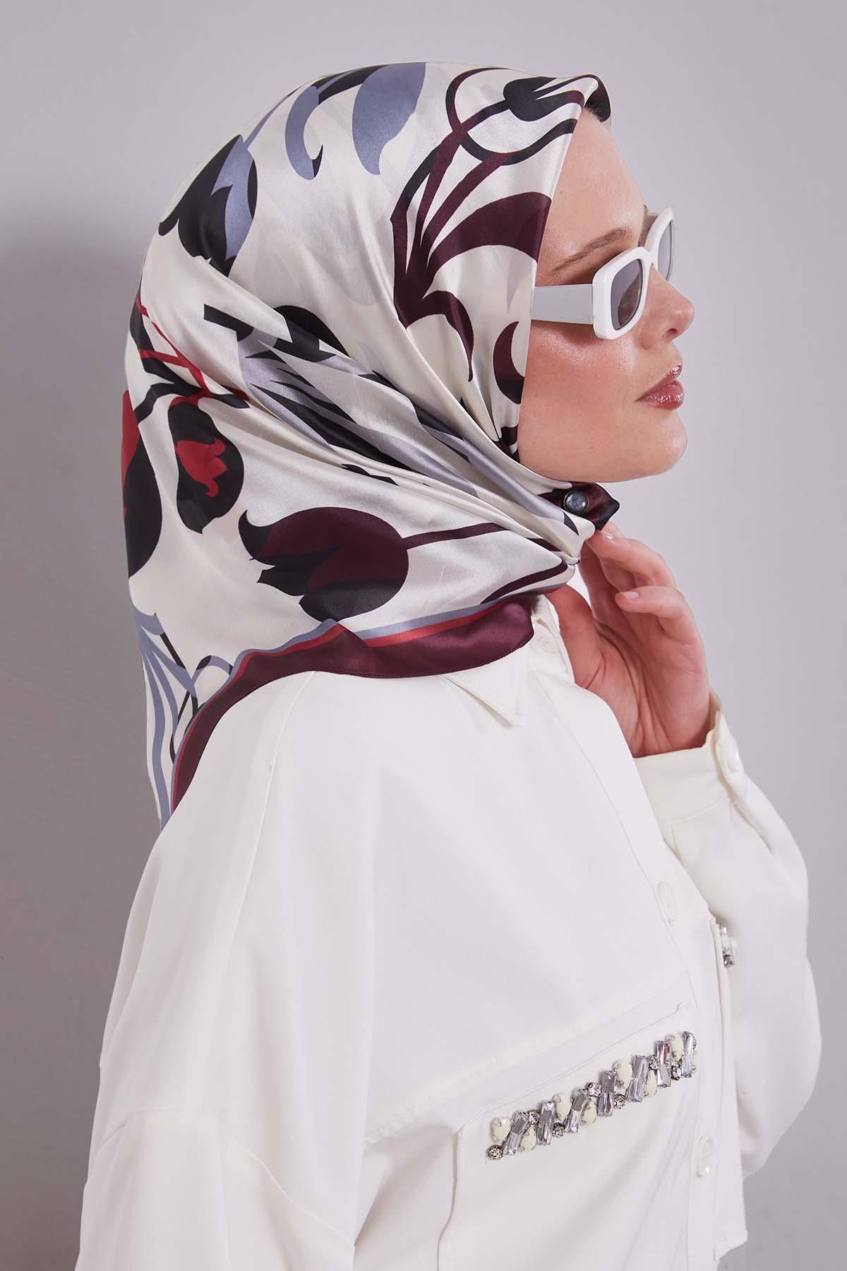 Fivescarf Bordo Lale Desen Kristal Eşarp