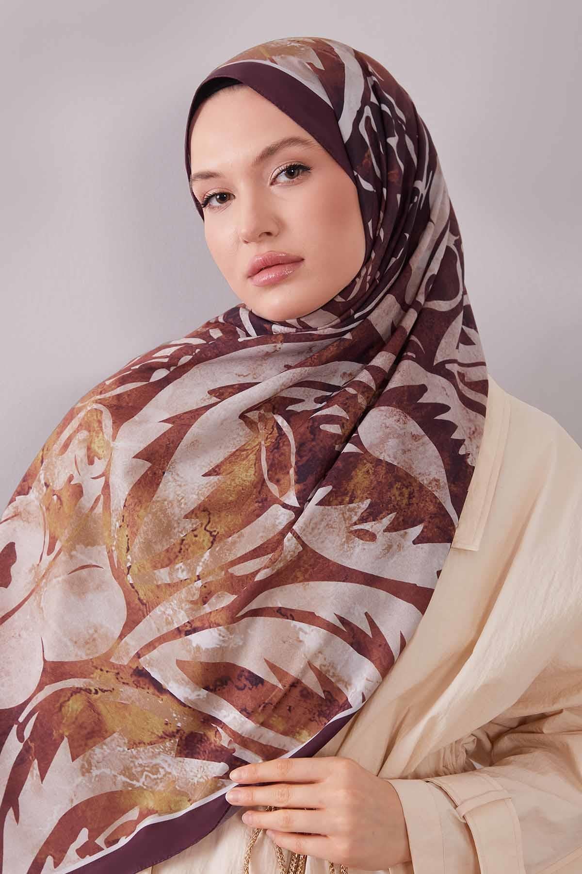 Fivescarf Çikolata Kahve Geometrik Desen Moos Chrep Şal
