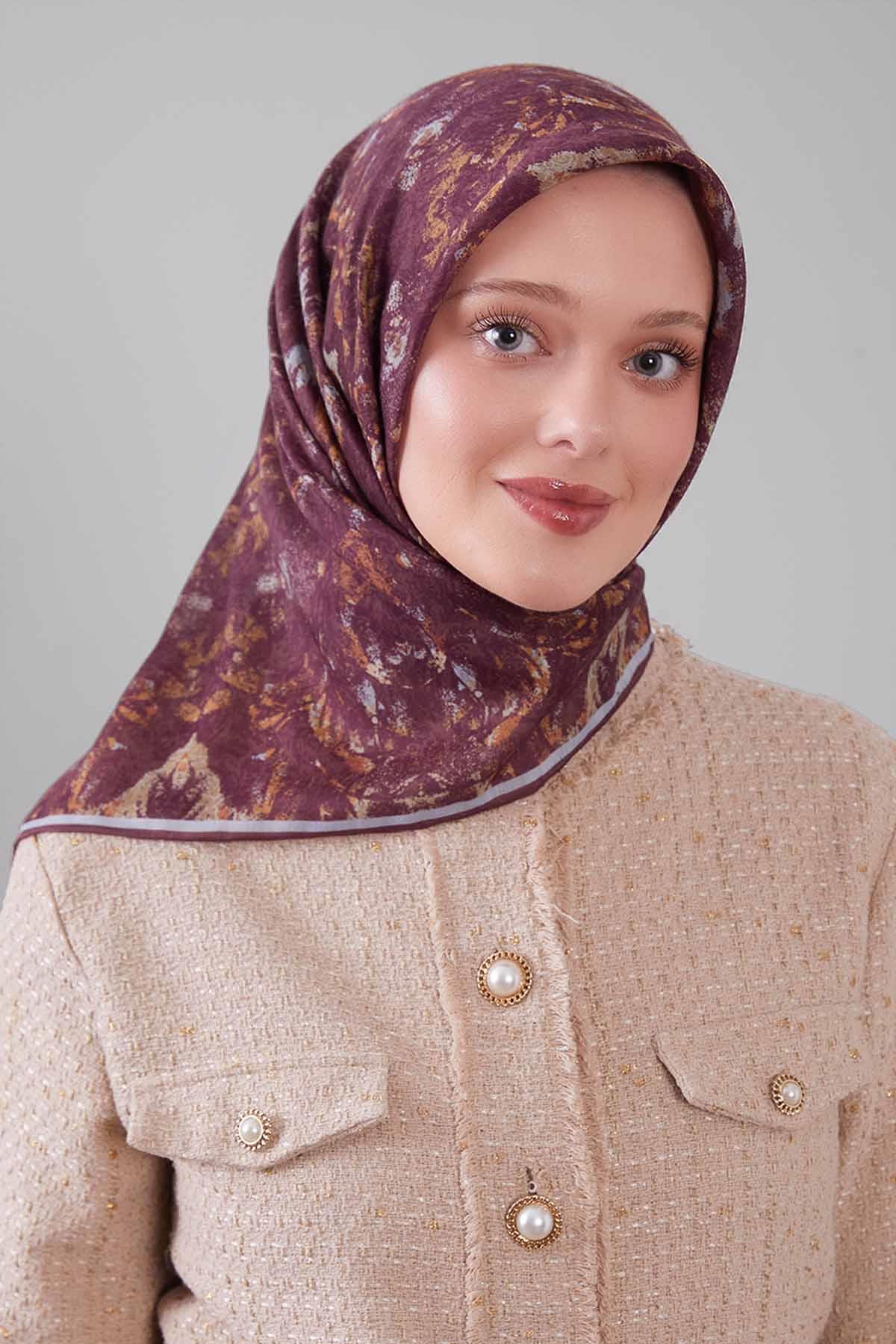 Fivescarf Çikolata Kahve Retro Çiçek Desen Silk Coton Eşarp