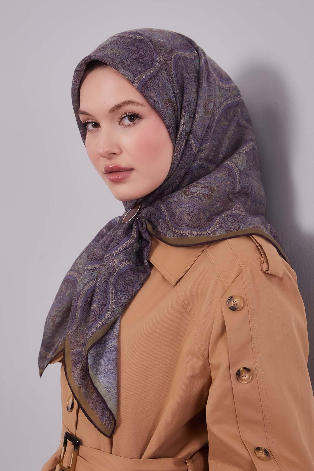Fivescarf Çimen Yeşili Çini Desen Silk Coton Eşarp