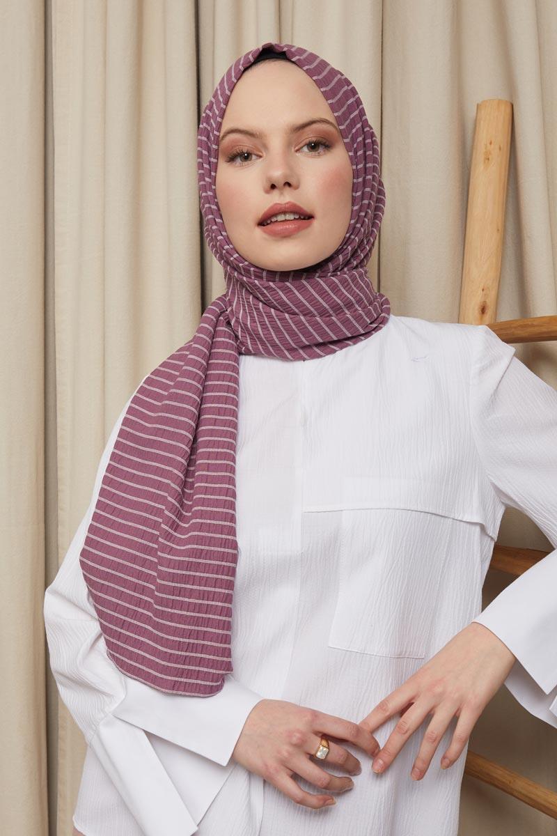 Fivescarf Eflatun Çizgili Harmoni Şal