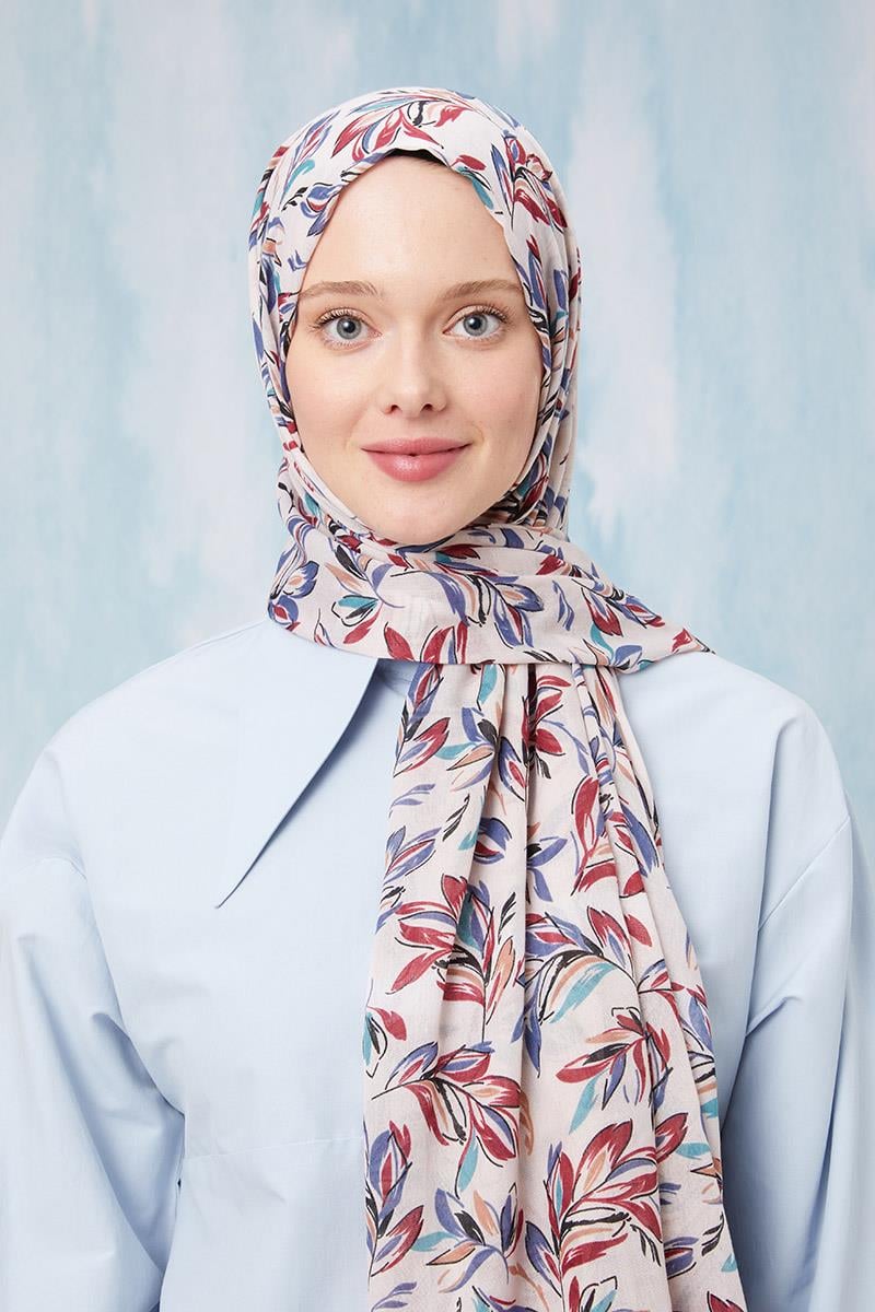 Fivescarf Ekru Desenli Cotton Şal