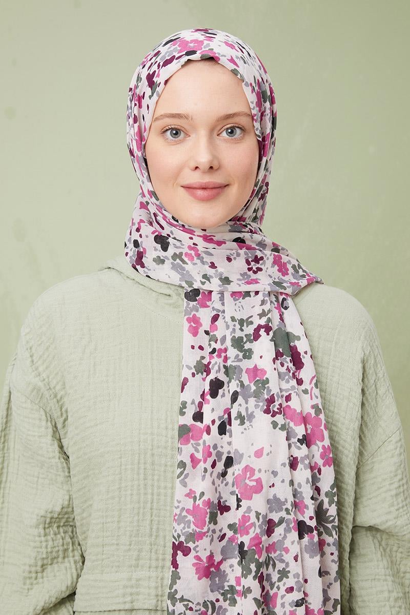 Fivescarf Ekru Desenli Cotton Şal