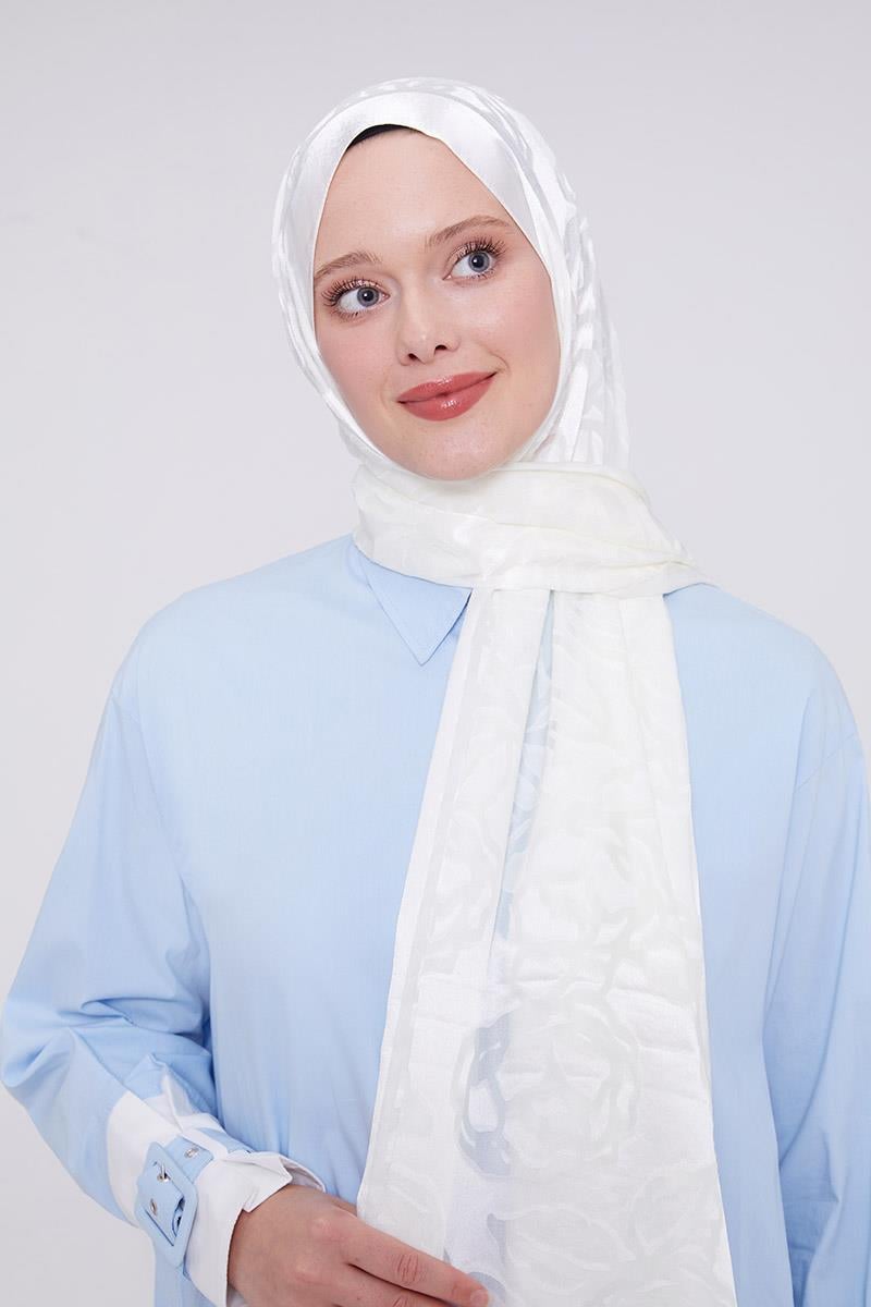 Fivescarf Ekru Gül Desen Deluxe Devore Şal
