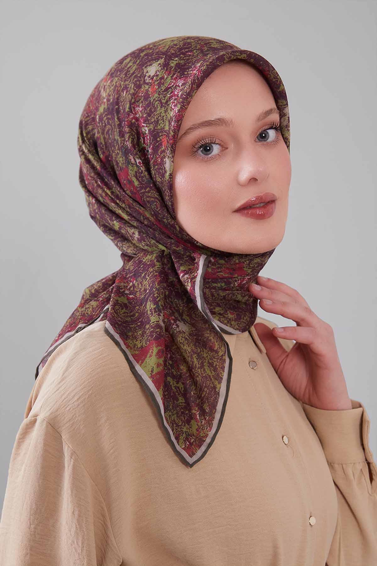 Fivescarf Fıstık Yeşili Retro Çiçek Desen Silk Coton Eşarp