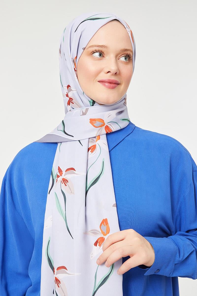 Fivescarf Füme Çiçek Baskılı Mono Krep Şal
