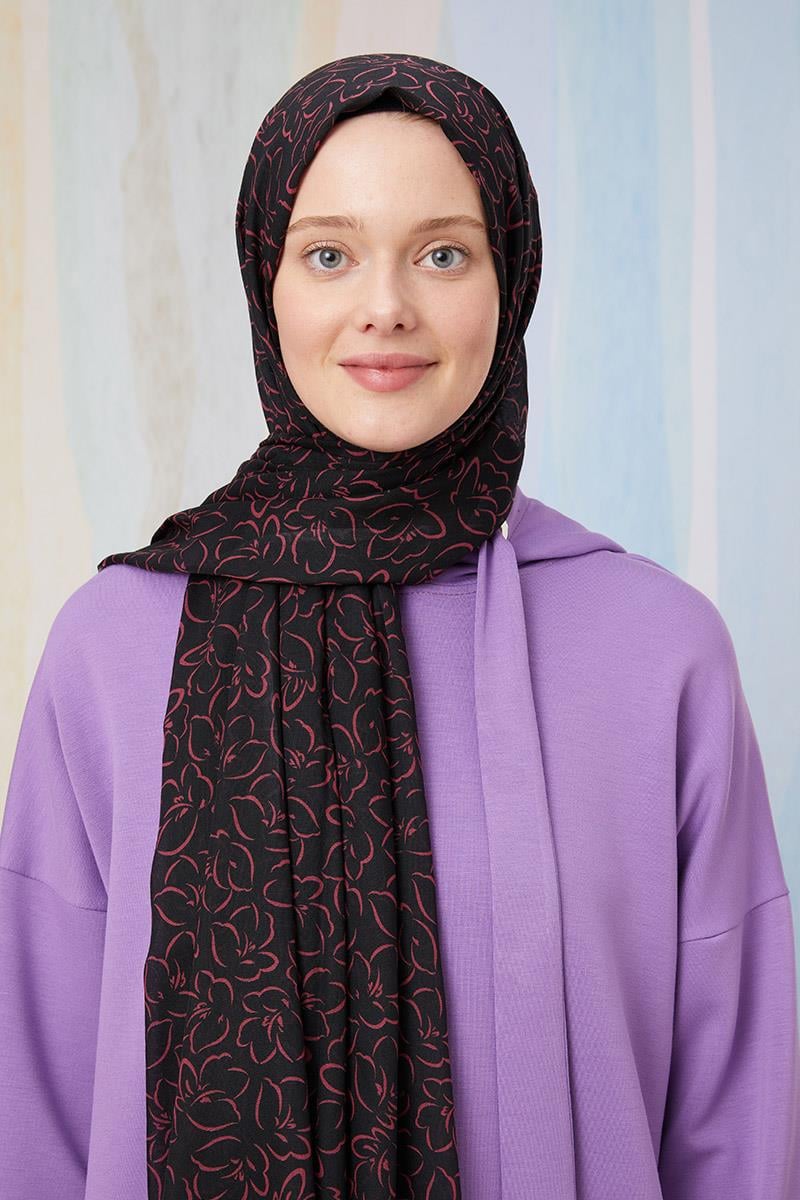 Fivescarf Fuşya Desenli Cotton Şal