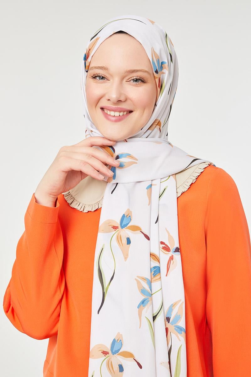 Fivescarf Gold Çiçek Baskılı Mono Krep Şal