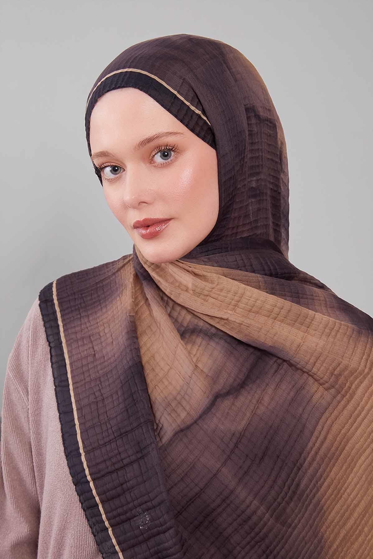 Fivescarf Gold Soyut Cotton Müslin Şal