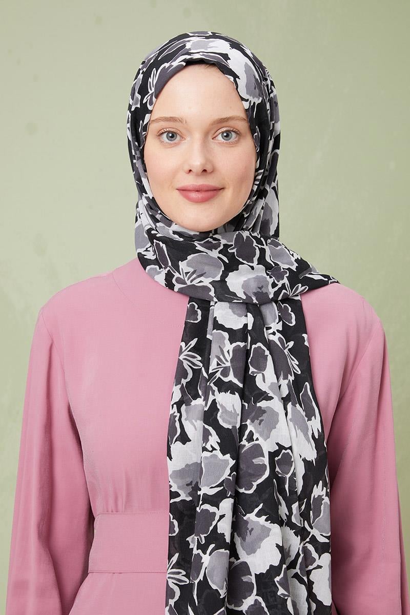 Fivescarf Gri Desenli Cotton Şal