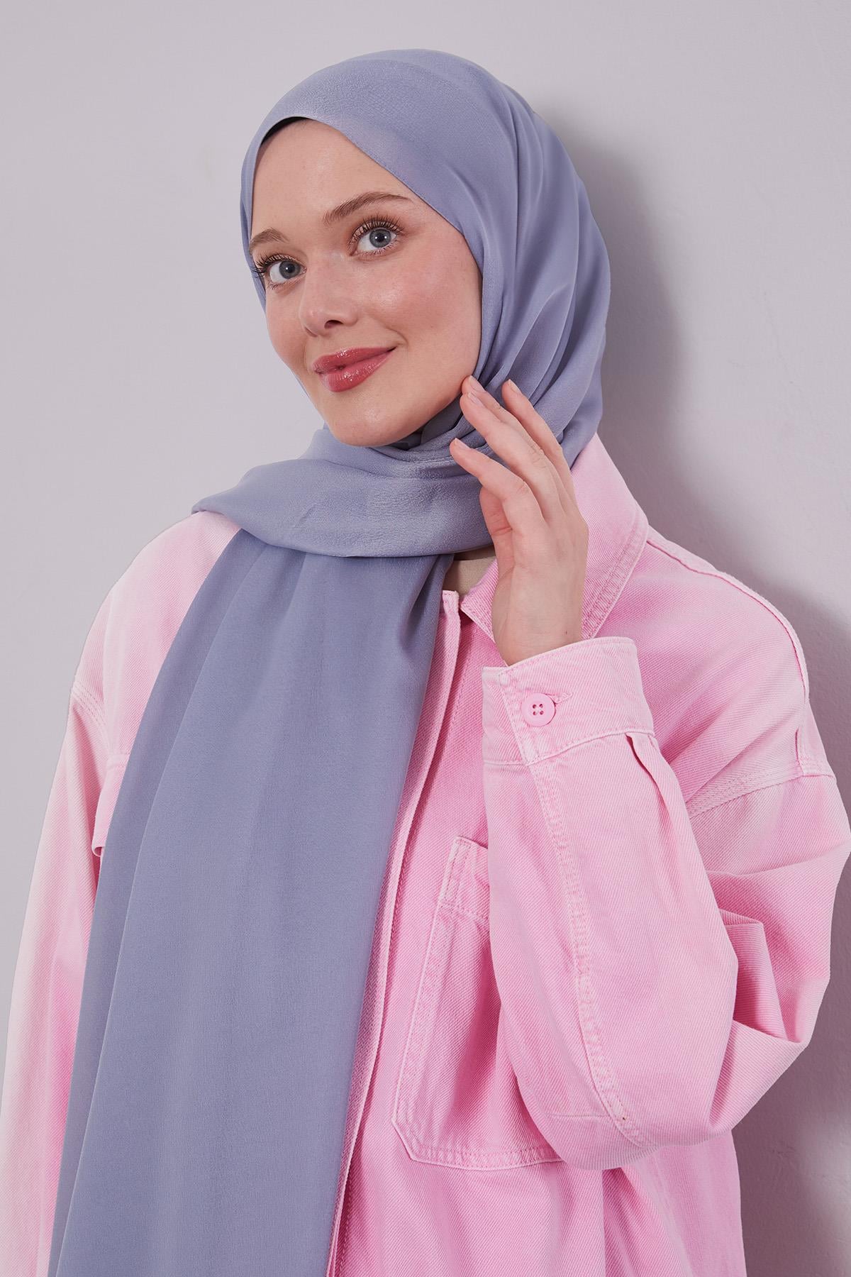 Fivescarf Gri Düz Purple Şal