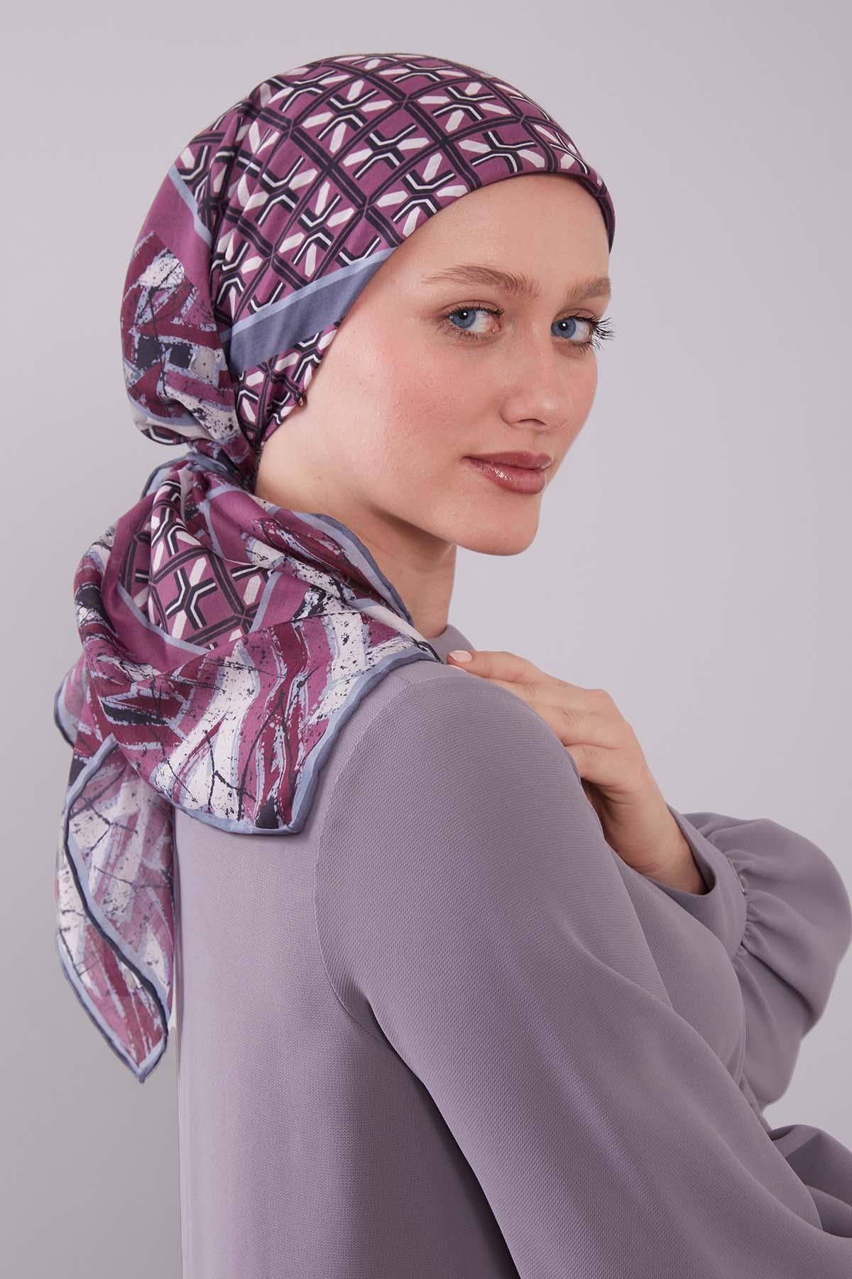 Fivescarf Gri Geometri Desen Silk Cotton Eşarp