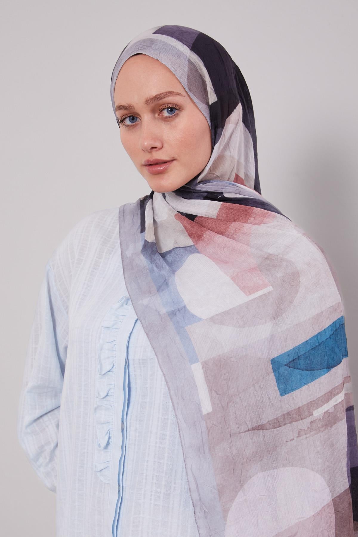 Fivescarf Gri Geometrik Desen Craze Comfort Şal
