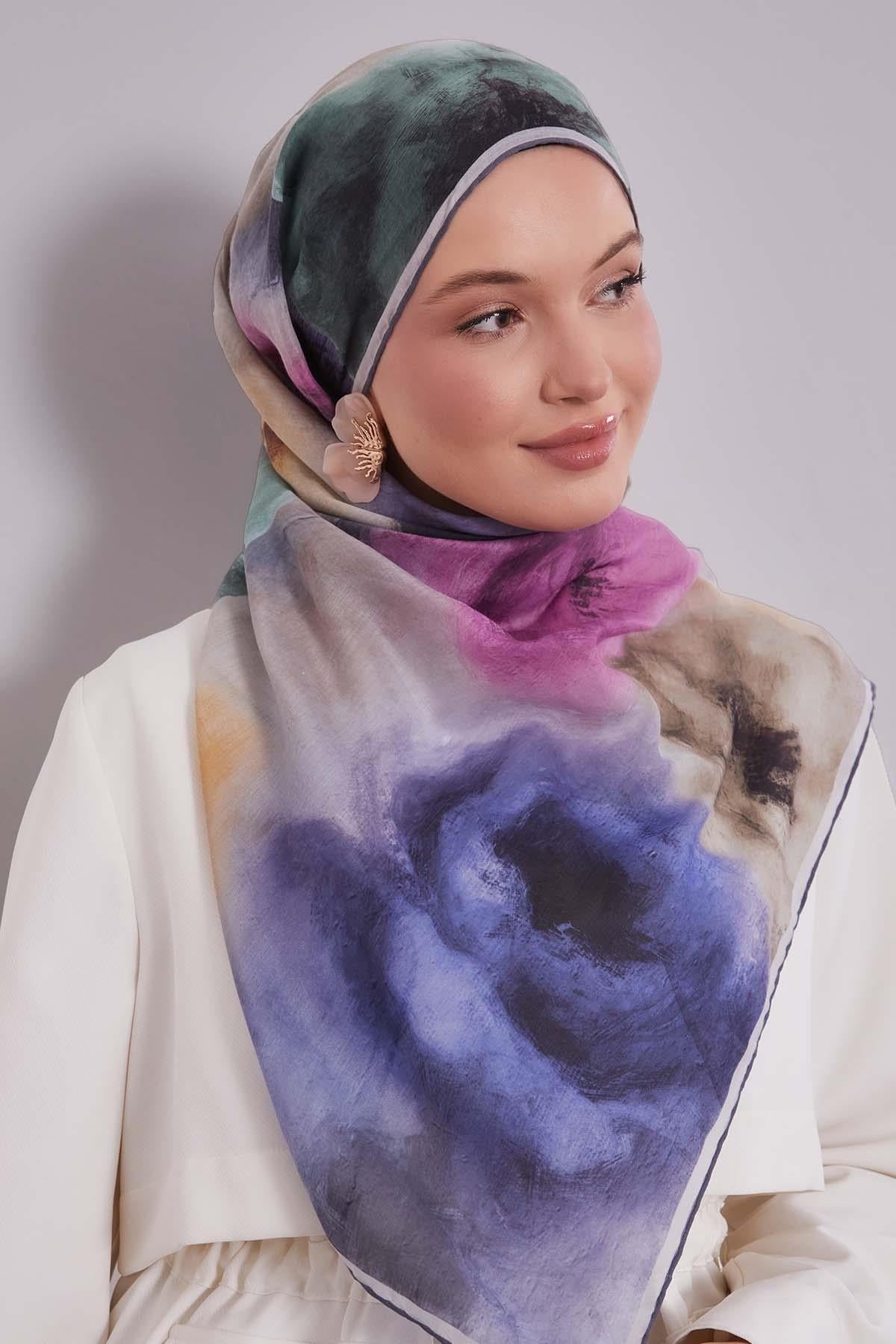 Fivescarf Gri Lotus Çiçeği Silk Coton Eşarp