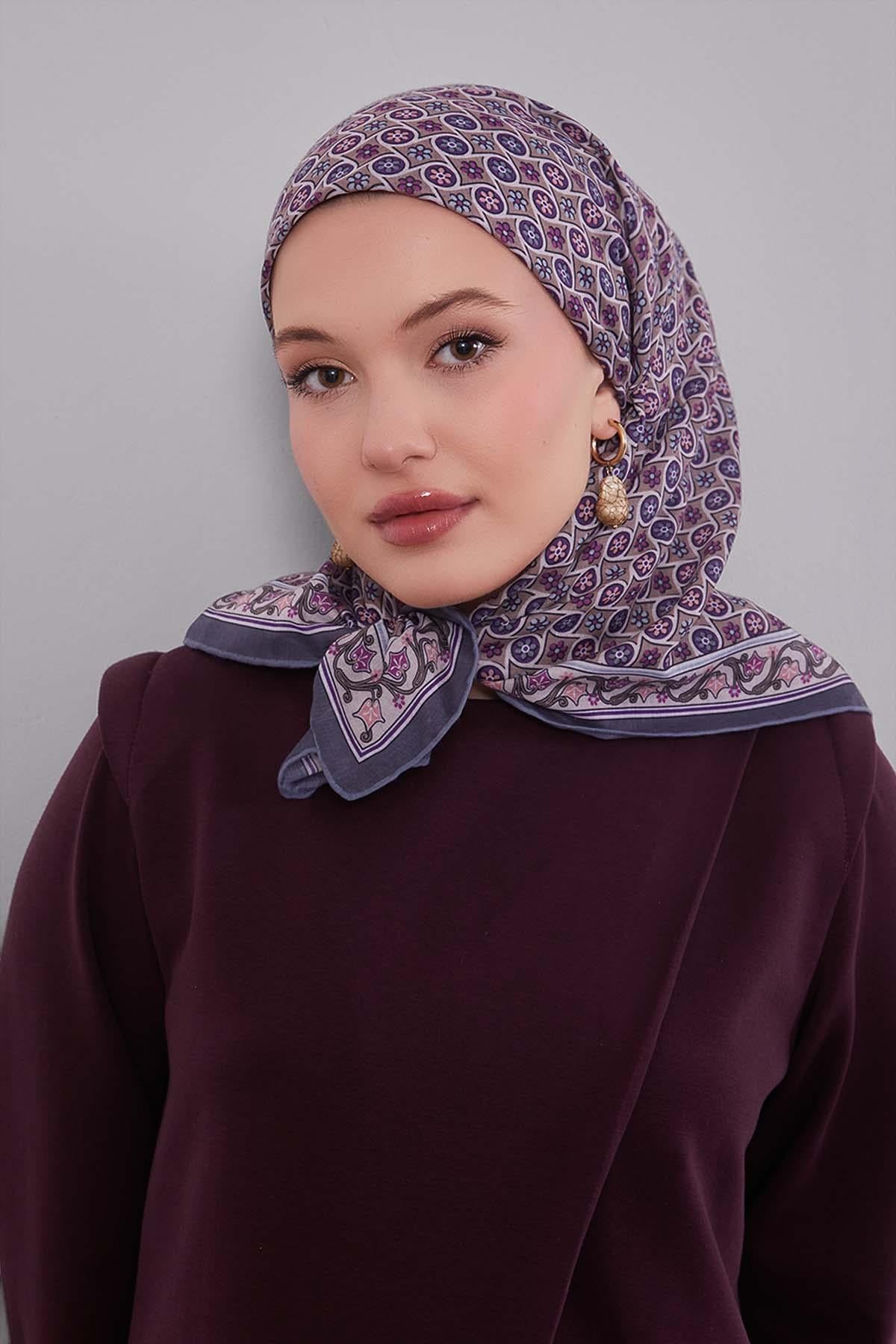 Fivescarf Gri Papatya Desen Silk Coton Eşarp