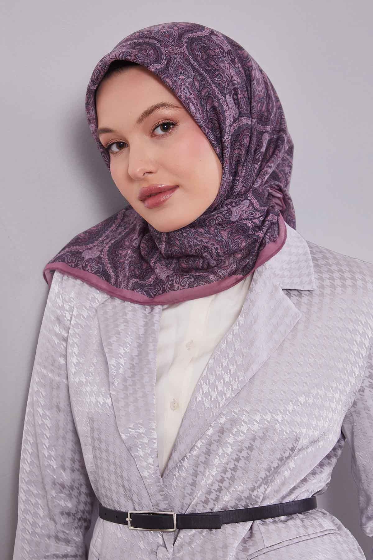 Fivescarf Gül Kurusu Çini Desen Silk Coton Eşarp