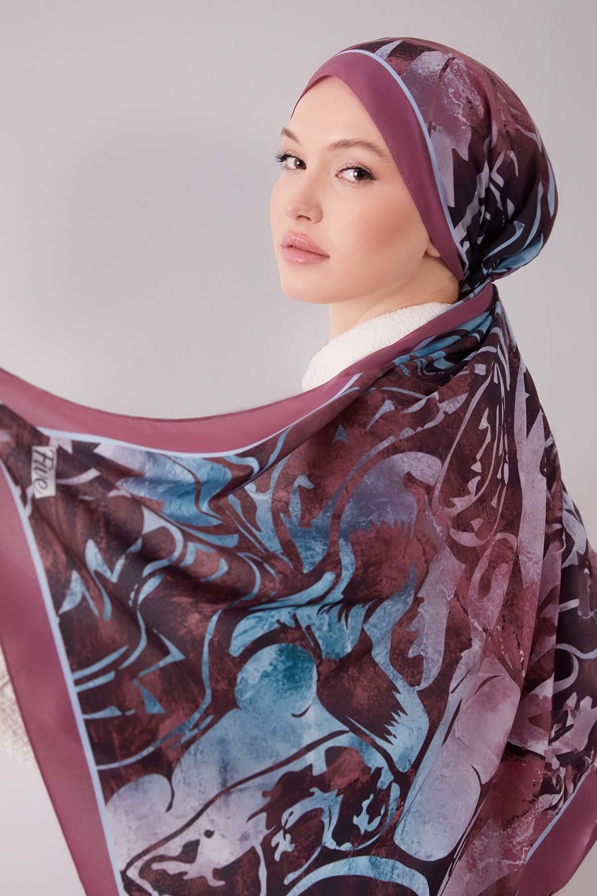 Fivescarf Gül Kurusu Geometrik Desen Moos Chrep Şal